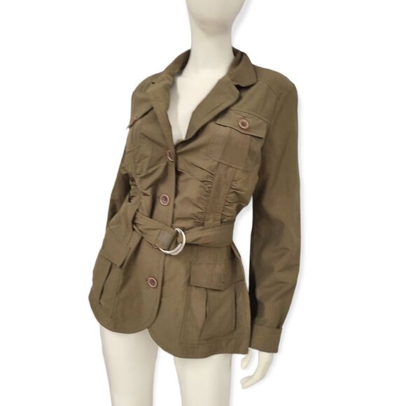 Taifuu olive Green Short Belted Trench Womens size Medium - Picture 4 of 6
